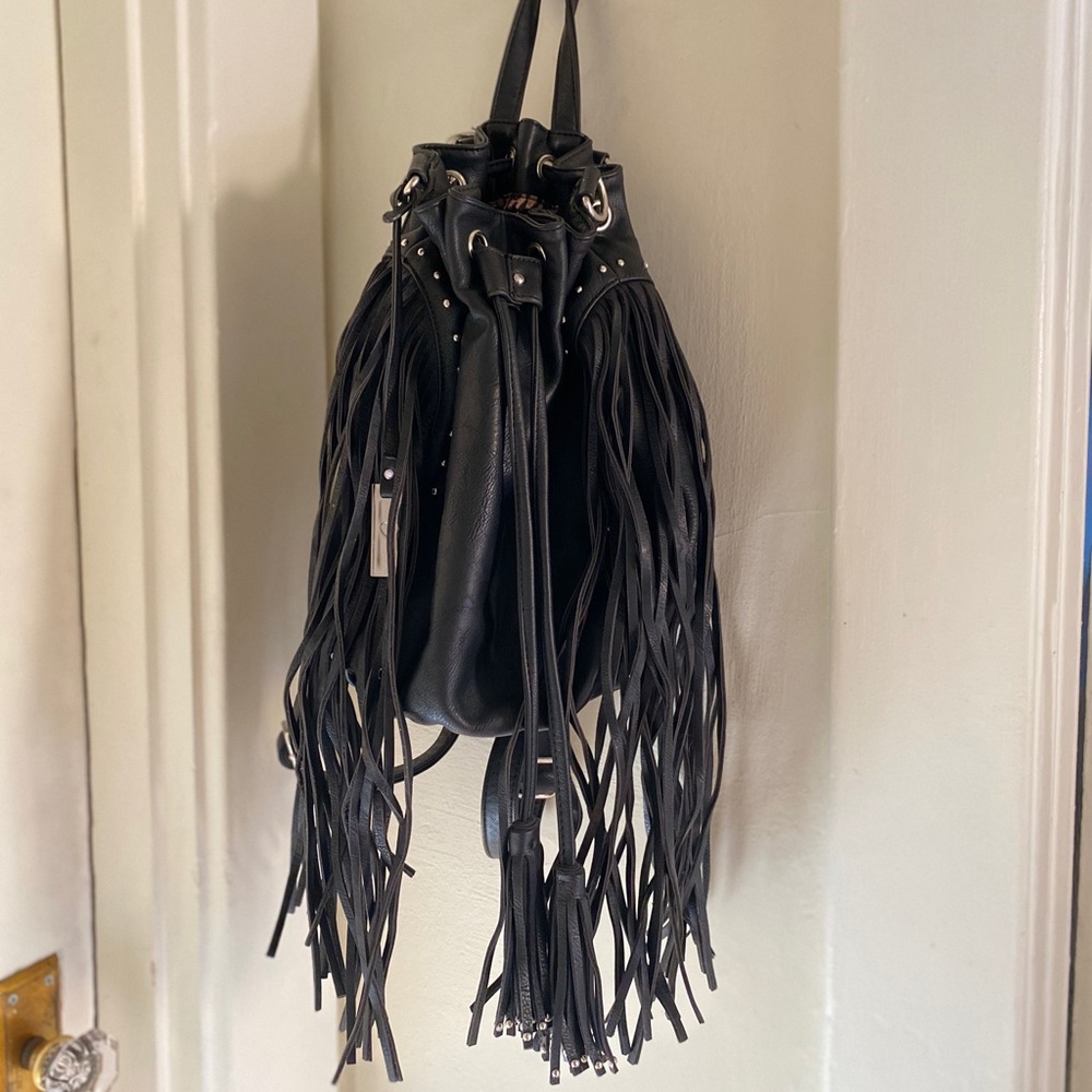 Urban Originals Vegan Leather Fringe Bucket Bag